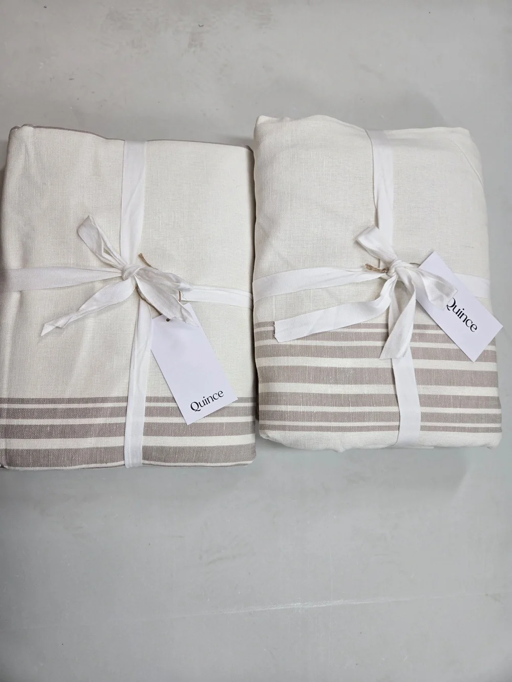 NWT QUINCE Set 2 48x84 Coastal Stripe Linen Cotton True Blackout Curtains 9296